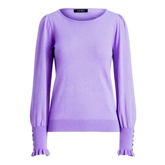 Ralph Lauren Black Label Purple Puff Sleeve Sweater with Ruffle Cuff Large - Picture 1 of 12